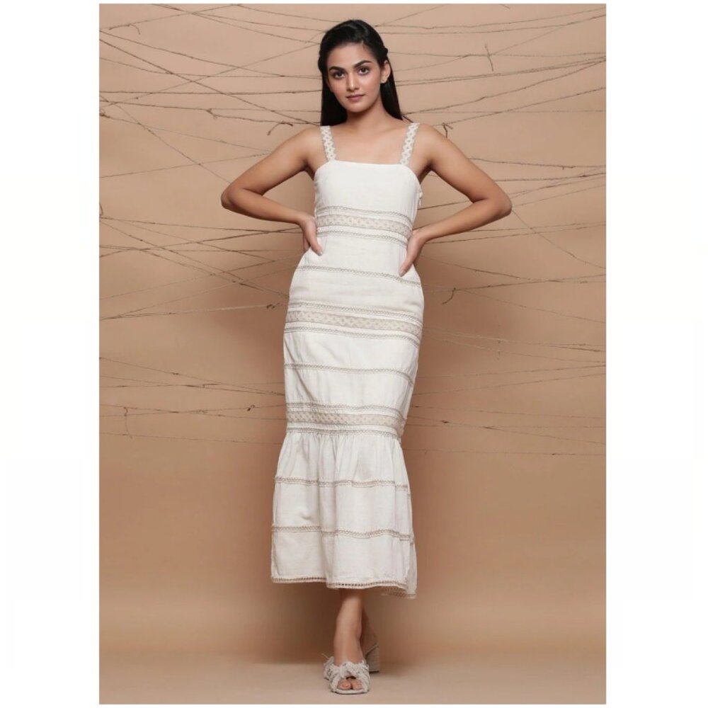 SeamsFriendly Ecru Jute Laced Handspun 100% Cotton Camisole Maxi Dress
